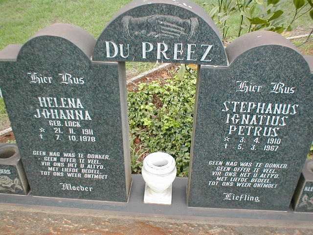 PREEZ Stephanus Ignatius Petrus, du 1910-1967 &amp; Helena Johanna LOCK 1911-1978
