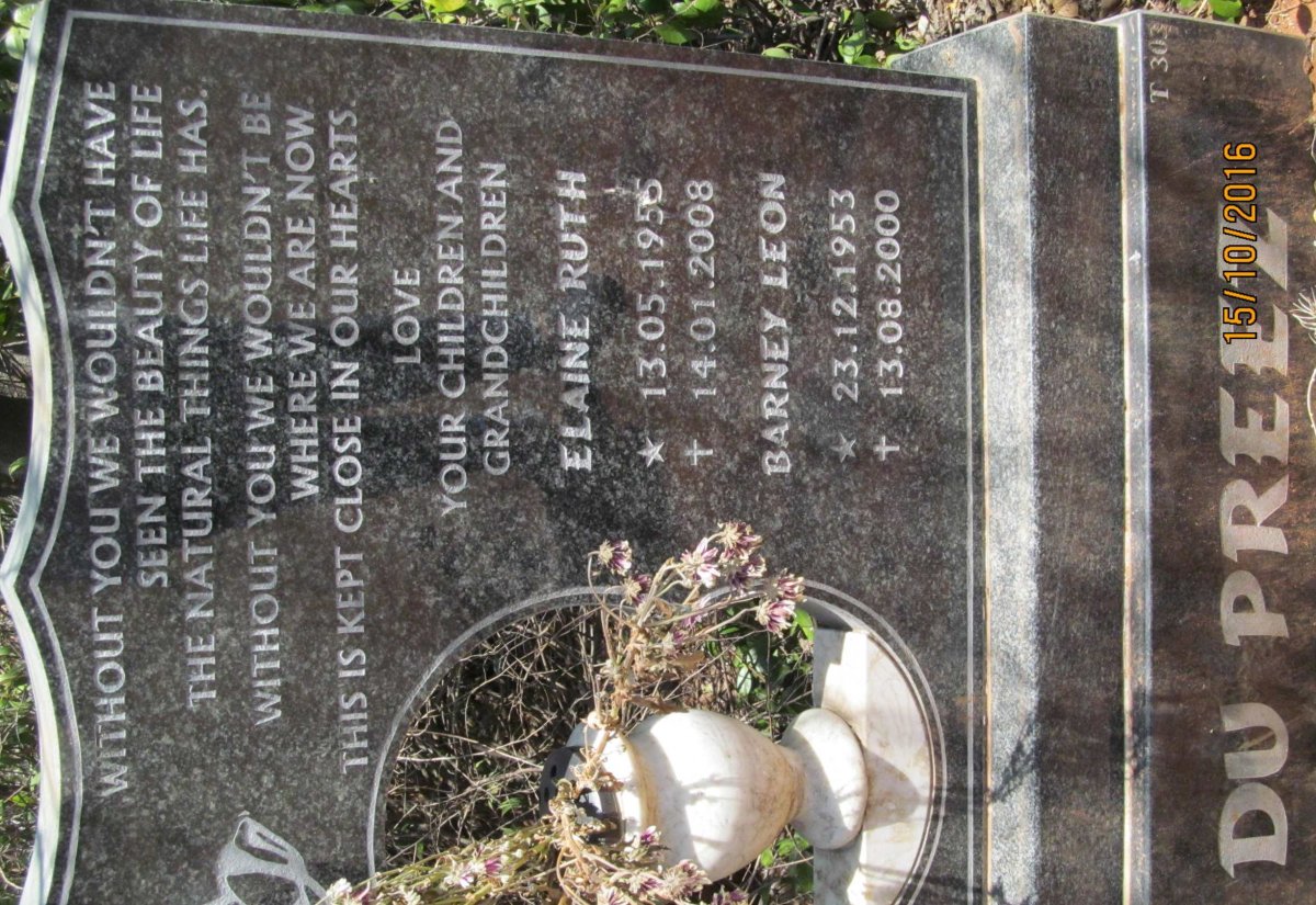 PREEZ Barney Leon, du 1953-2000 &amp; Elaine Ruth 1955-2008