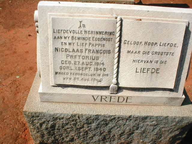 PRETORIUS Nicolaas Francois 1914-1940