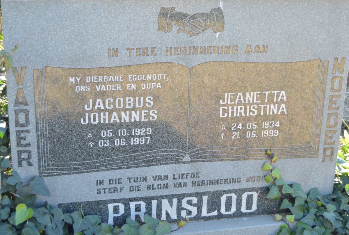 PRINSLOO Jacobus Johannes 1929-1997 &amp; Jeanetta Christina 1934-1999