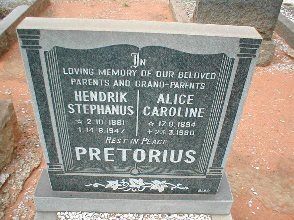PRETORIUS Hendrik Stephanus 1881-1947 &amp; Alice Caroline 1894-1980