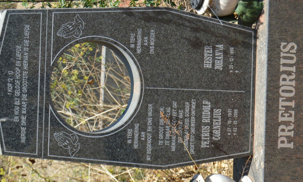 PRETORIUS Petrus Rudolf Cornelius 1951-2000 &amp; Hester Johanna 1950-