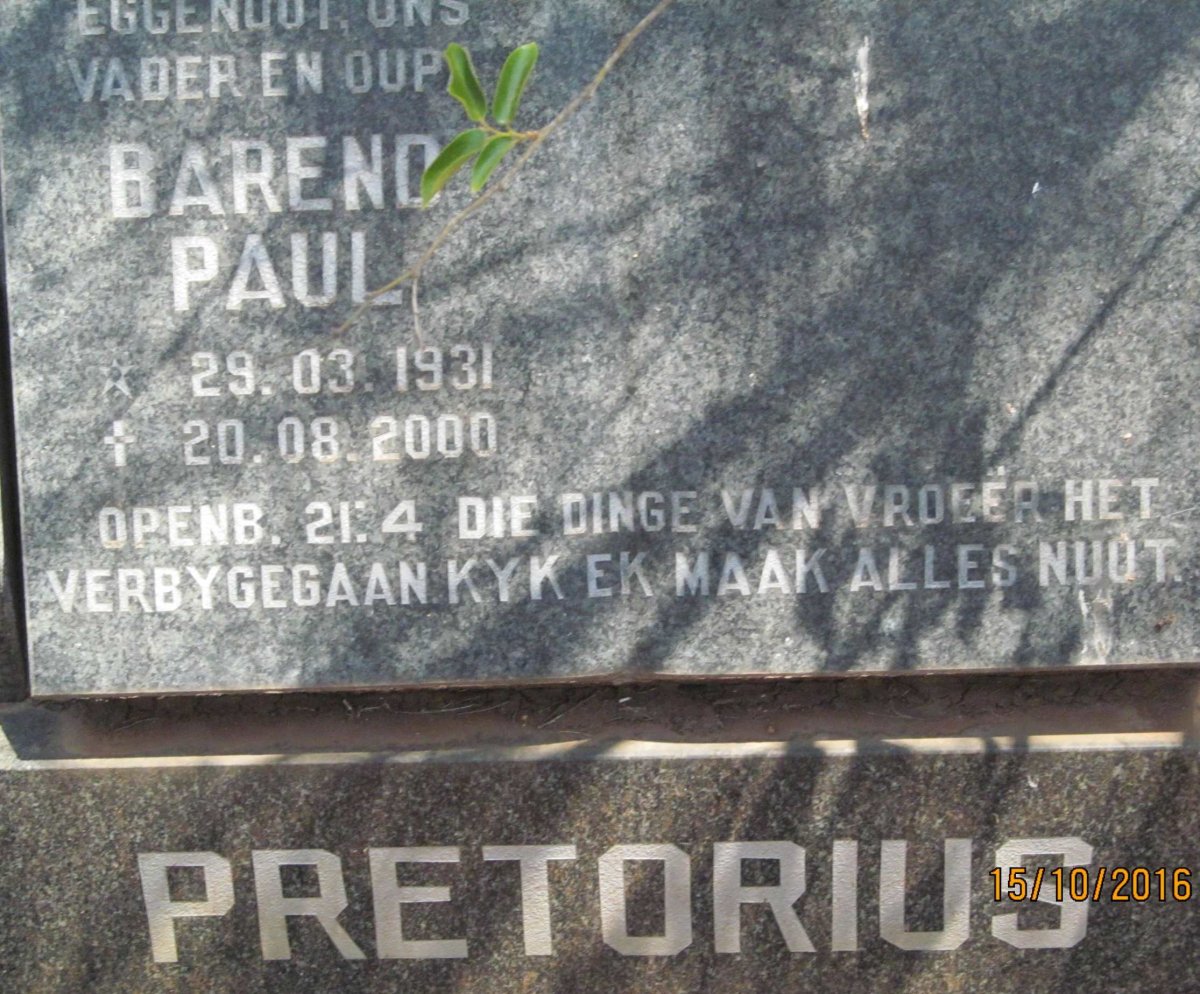 PRETORIUS Barend Paul 1931-2000