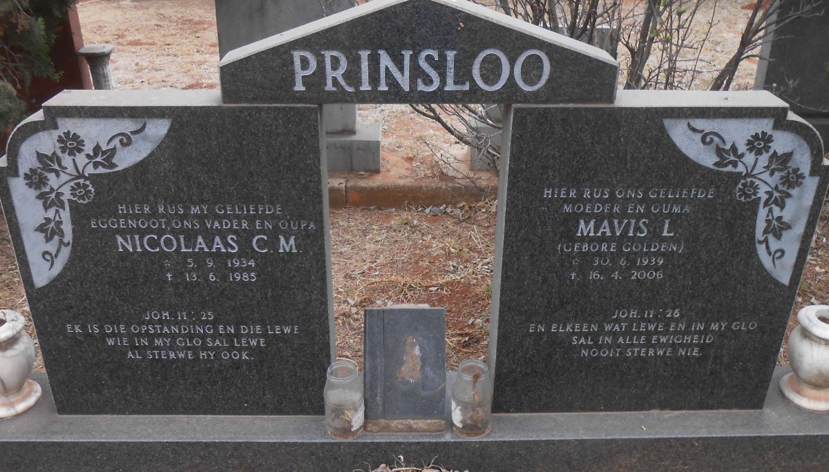 PRINSLOO Nicolaas C.M. 1934-1985 &amp; Mavis L. GOLDEN 1939-2006