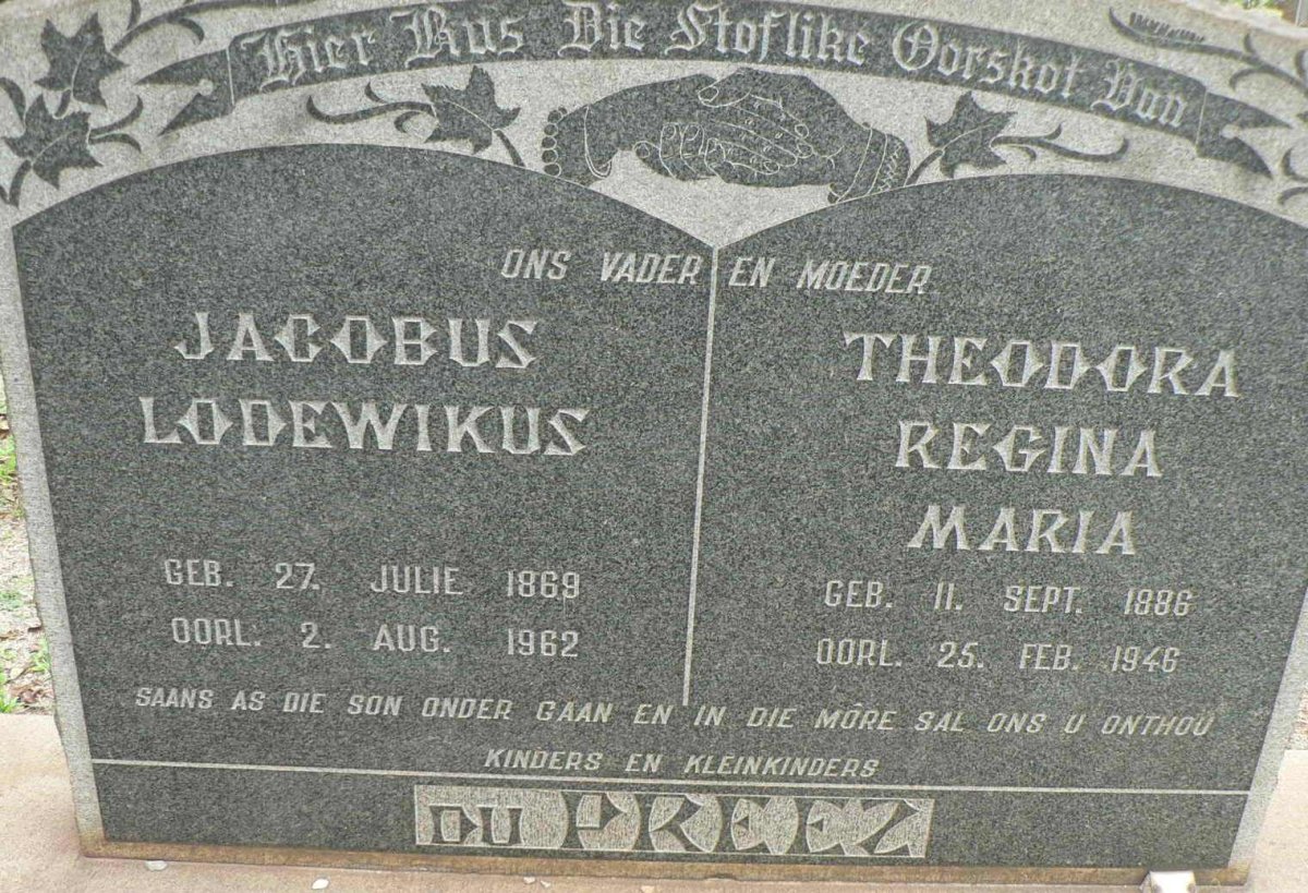 PREEZ Jacobus Lodewikus, du 1869-1962 &amp; Theodora Regina Maria 1886-1946
