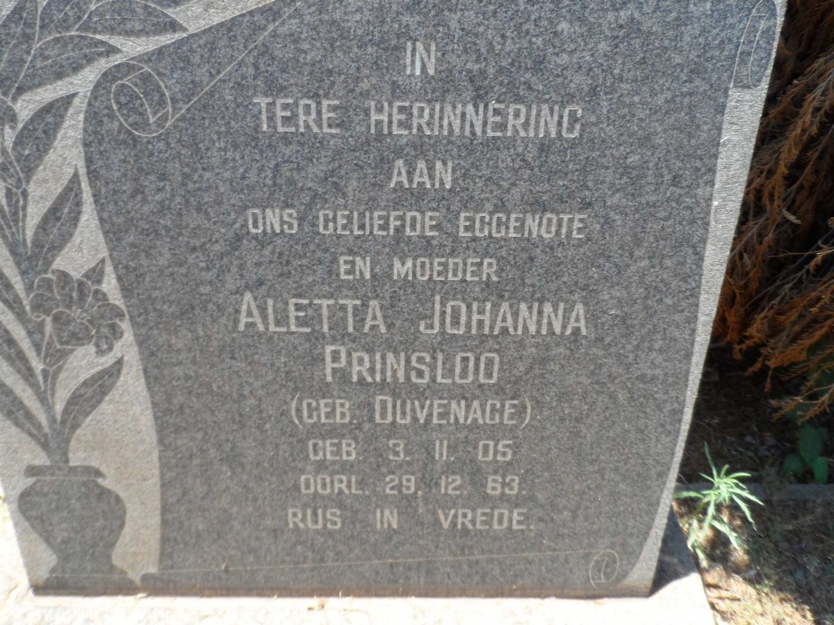 PRINSLOO Aletta Johanna nee DUVENHAGE 1905-1963