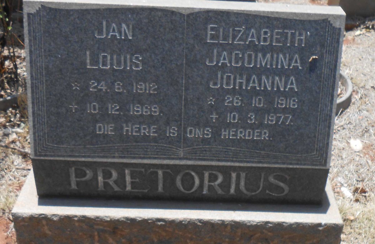 PRETORIUS Jan Louis 1912-1969 &amp; Elizabeth Jacomina Johanna 1916-1977