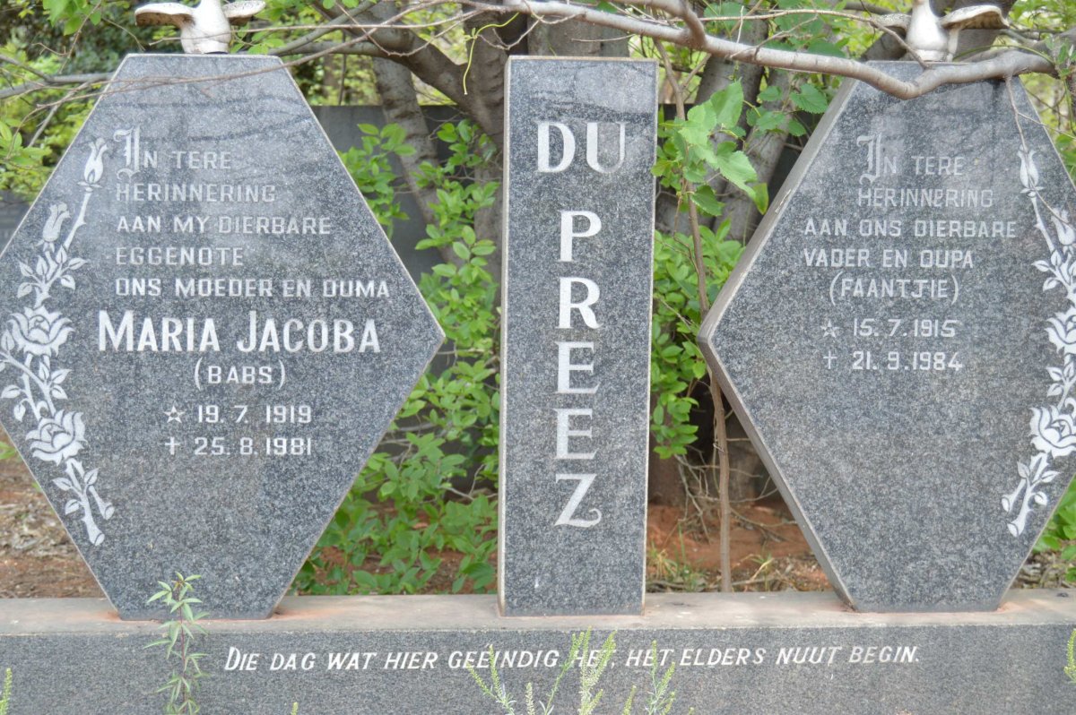 PREEZ Faantjie, du 1915-1984 &amp; Maria Jacoba 1919-1981