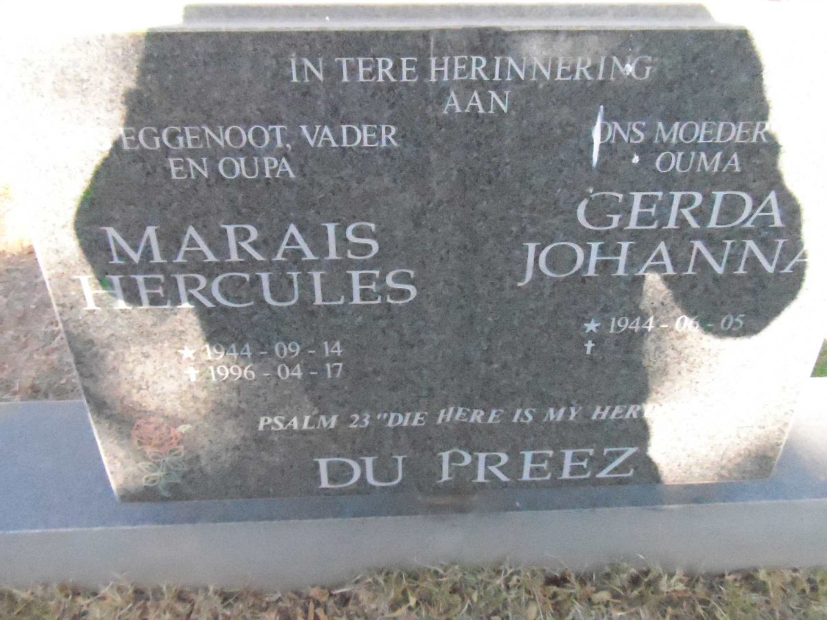 PREEZ Marais Hercules, du 1944-1996 &amp; Gerda Johanna 1944-