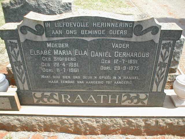 RAATH Daniël Gerhardus 1891-1975 &amp; Elsabé Maria STOFBERG 1891-1961