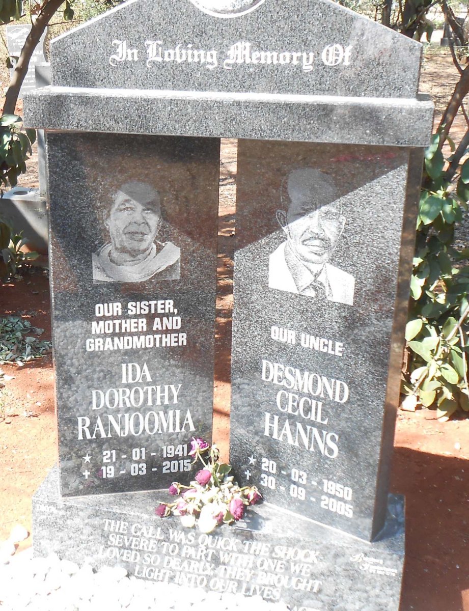 RANJOOMIA Ida Dorothy 1941-2015 :: HANNS Desmond Cecil 1950-2005