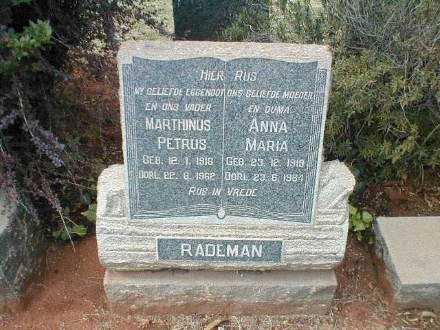 RADEMAN Marthinus Petrus 1918-1962 &amp; Anna Maria 1919-1984