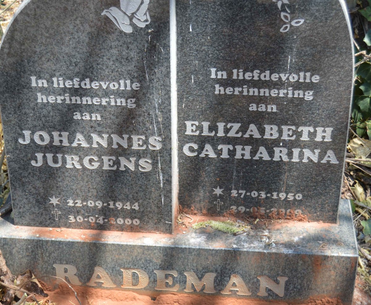 RADEMAN Johannes Jurgens 1944-2000 &amp; Elizabeth Catharina 1950-2009