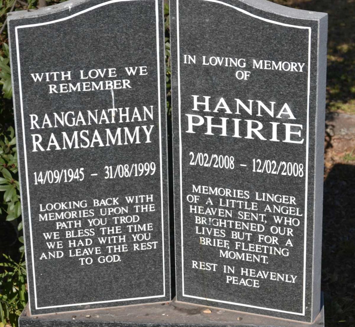 RAMSAMMY Ranganathan 1945-1999 :: PHIRIE Hanna 2008-2008