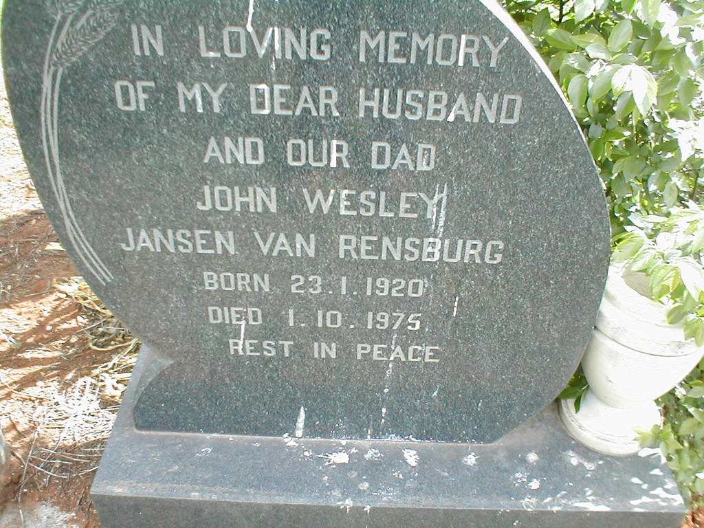 RENSBURG John Wesley, Jansen van 1920-1975