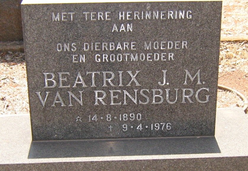 RENSBURG Beatrix J. M., van 1890-1976