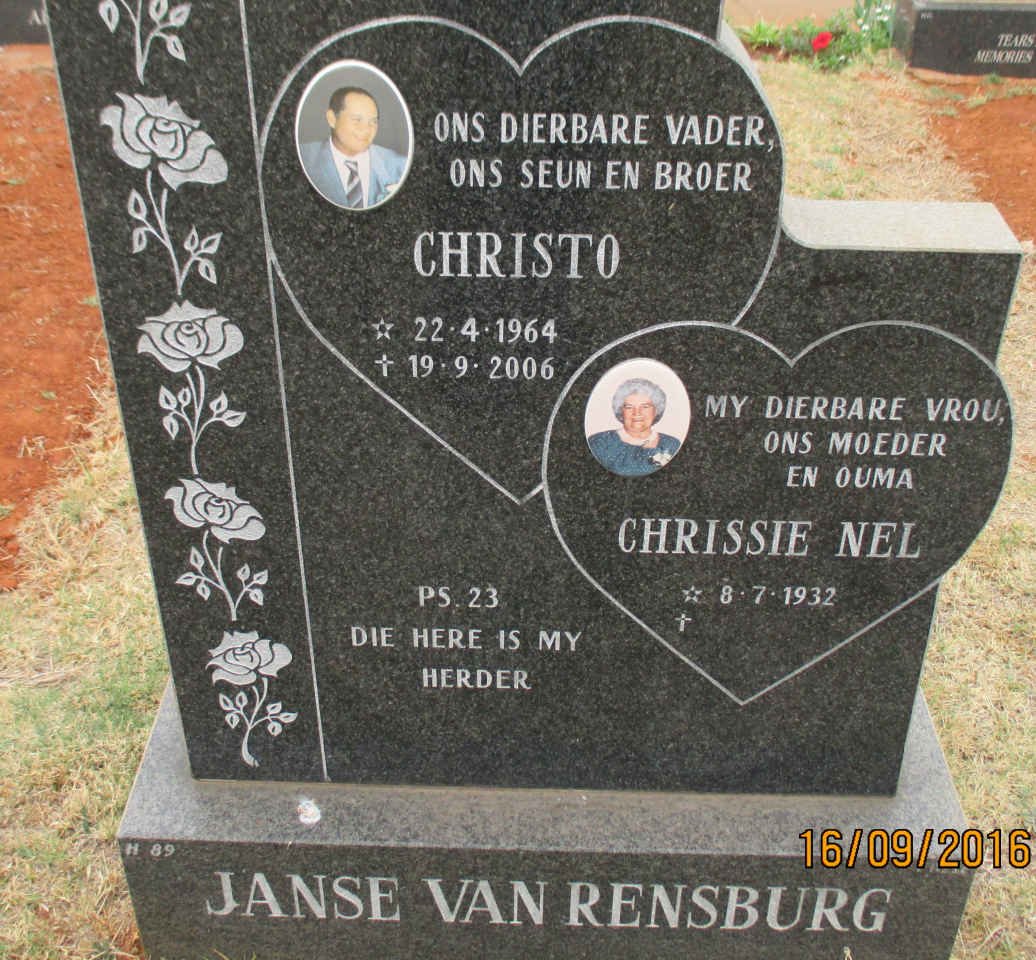RENSBURG Christo, Janse van 1964-2006 &amp; Chrissie Nel 1932-