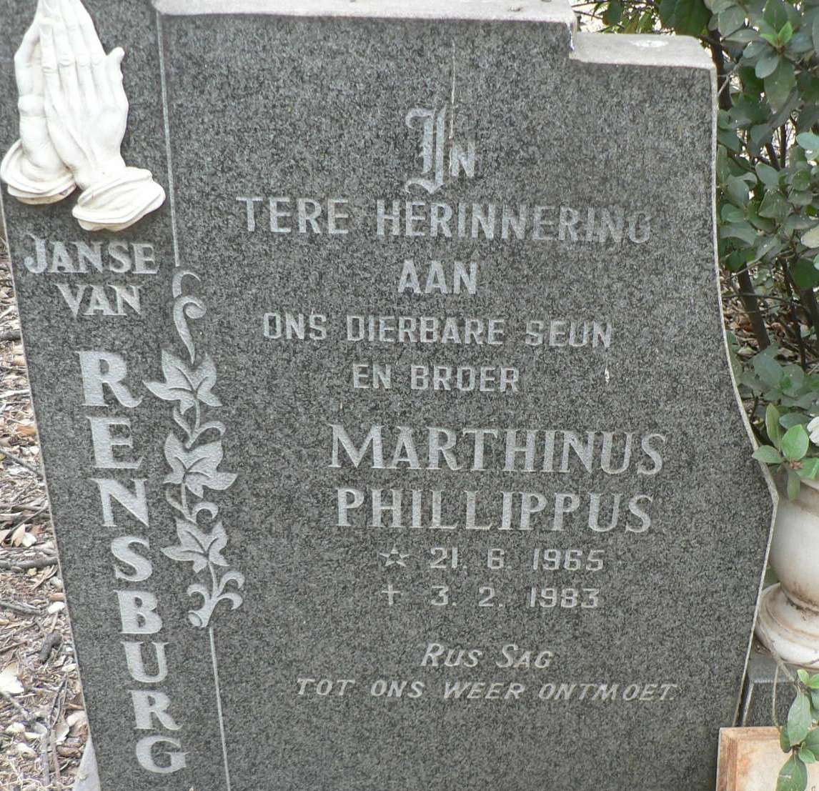 RENSBURG Marthinus Phillippus, Janse van 1965-1983