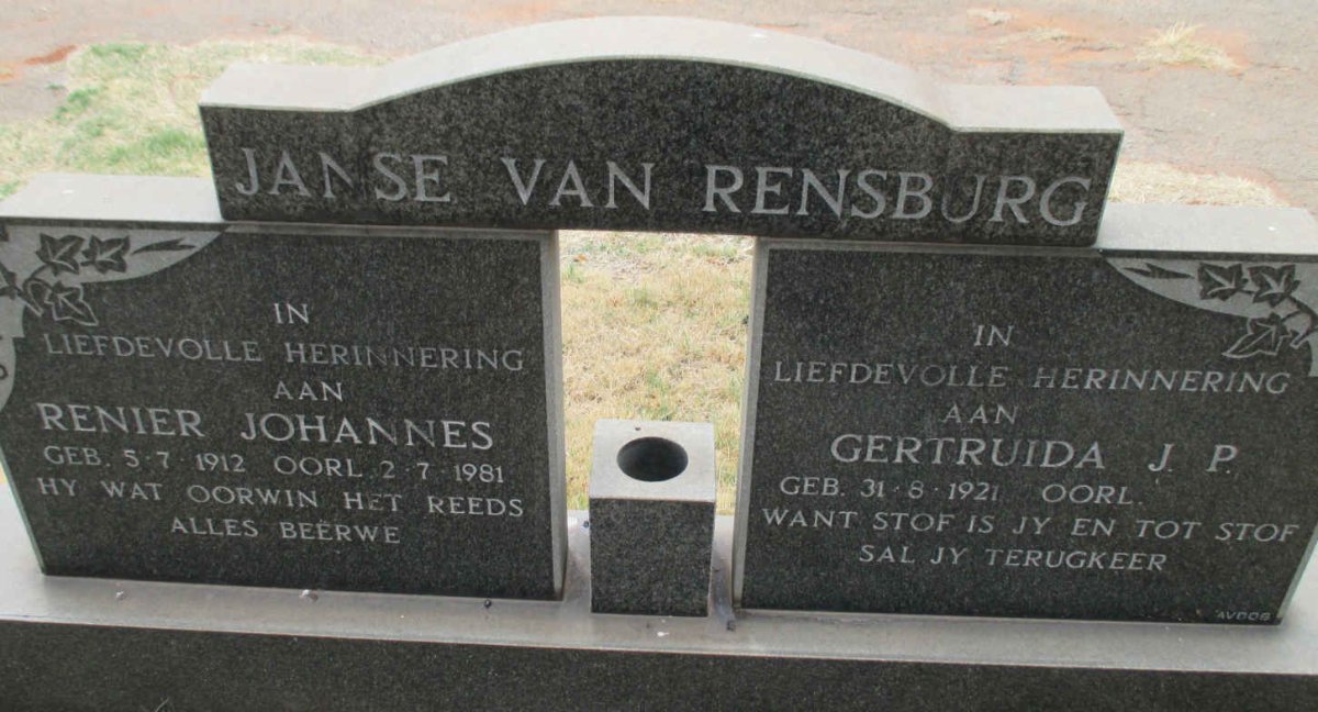 RENSBURG Renier Johannes, Janse van 1912-1981 &amp; Gertruida J.P. 1921-