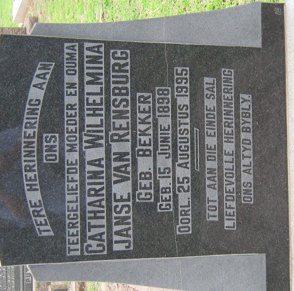 RENSBURG Catharina Wilhelmina, Janse van nee BEKKER 1898-1995