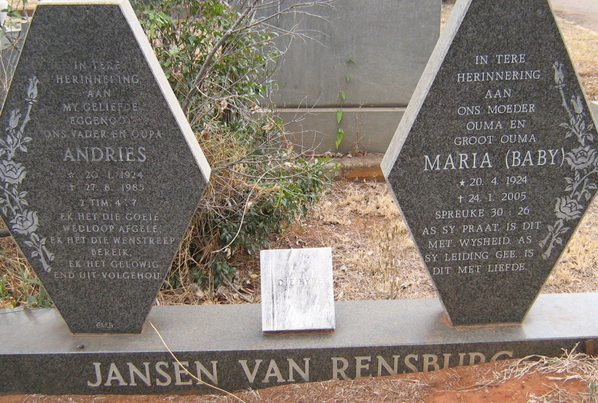 RENSBURG Andries, Jansen van 1924-1985 &amp; Maria 1924-2005