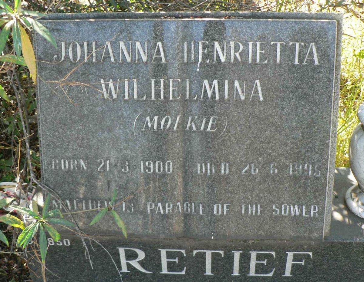 RETIEF Johanna Henrietta Wilhelmina 1900-1995