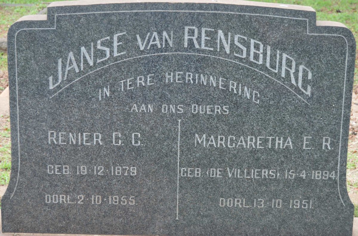 RENSBURG Renier C.C., Janse van 1879-1955 &amp; Margaretha E.R. DE VILLIERS 1894-1951