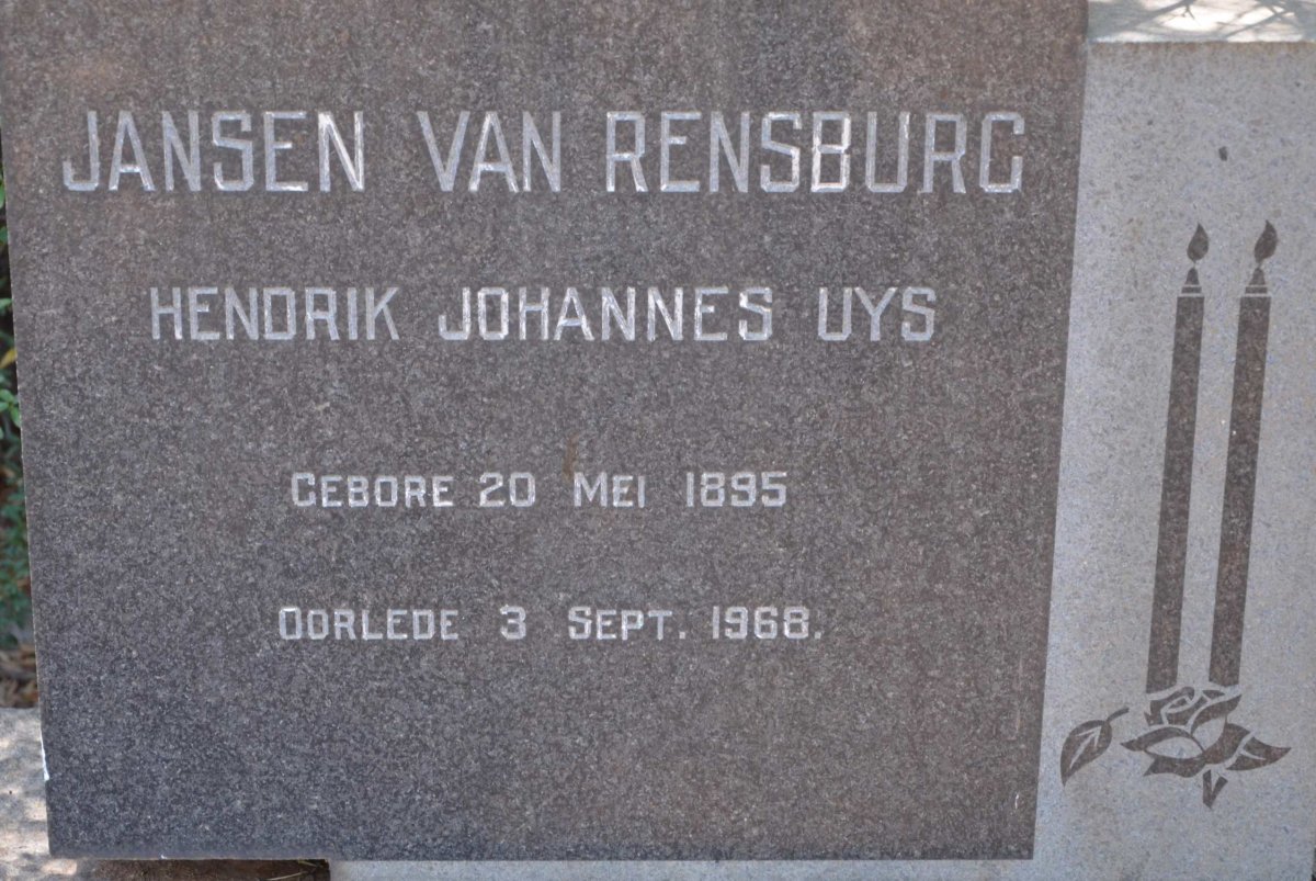RENSBURG Hendrik Johannes Uys, Jansen van 1895-1968