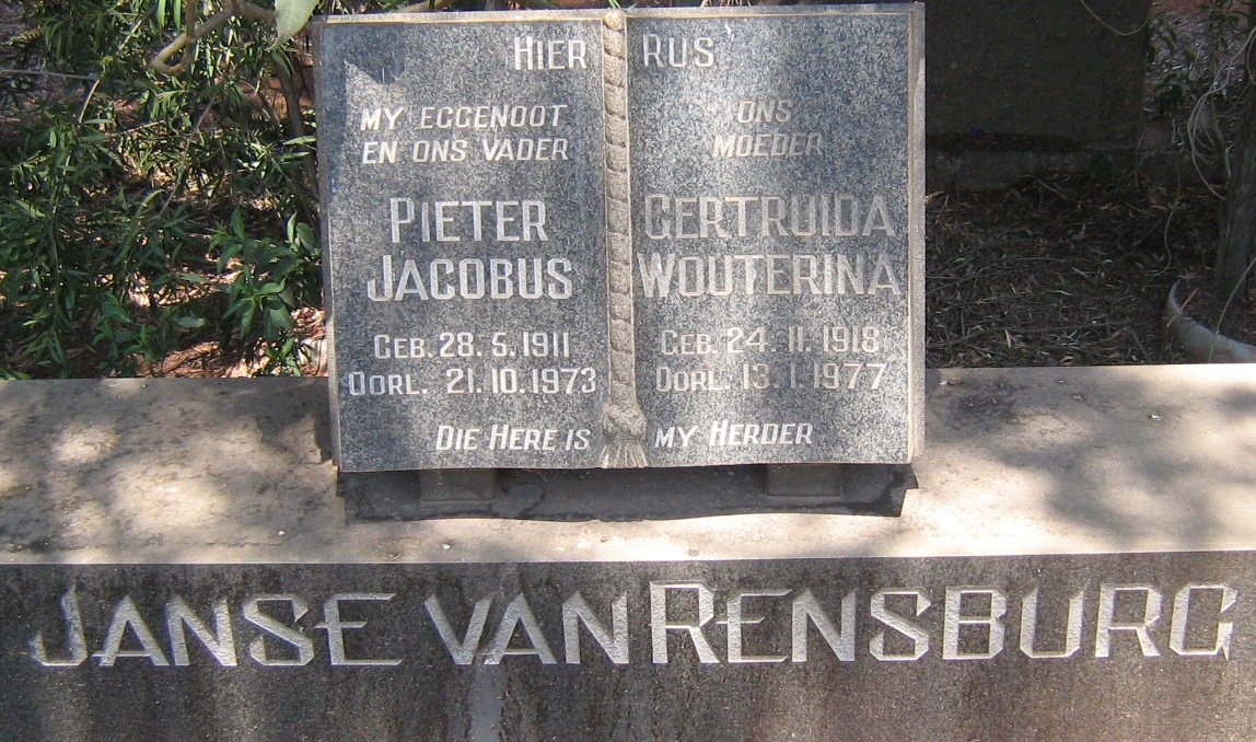 RENSBURG Pieter Jacobus, Janse van 1911-1973 &amp; Gertruida Wouterina 1918-1977