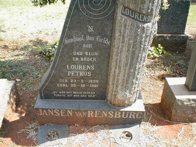 RENSBURG Lourens Petrus, Jansen van 1939-1961