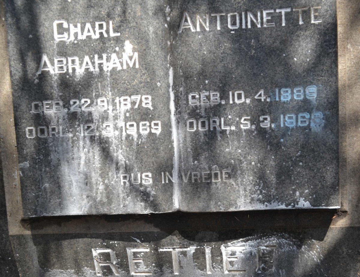 RETIEF Charl Abraham 1878-1969 &amp; Antoinette 1889-1968