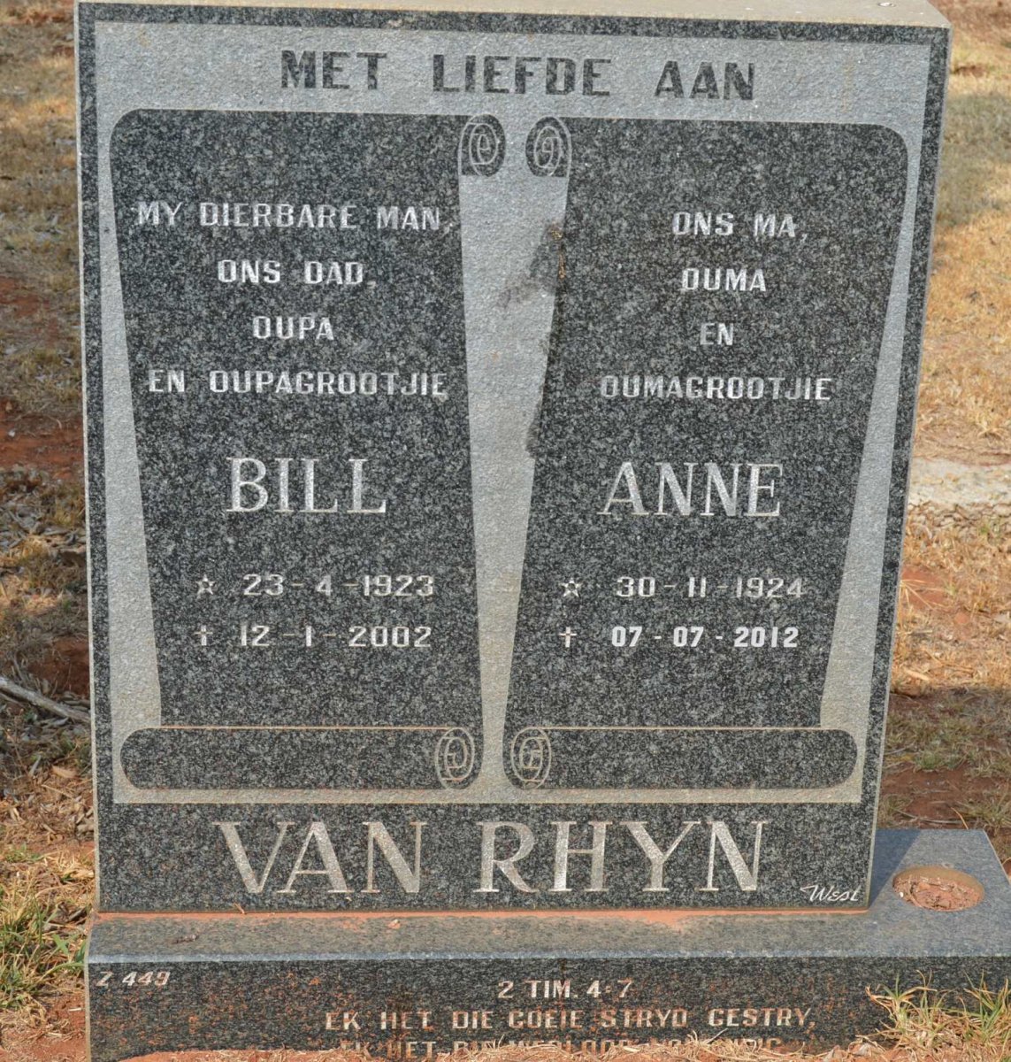 RHYN Bill, van 1923-2002 &amp; Anne 1924-2012