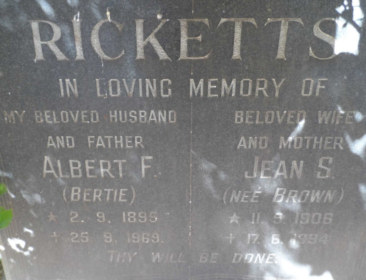 RICKETTS Albert F. 1895-1969 &amp; Jean S. BROWN 1908-1994