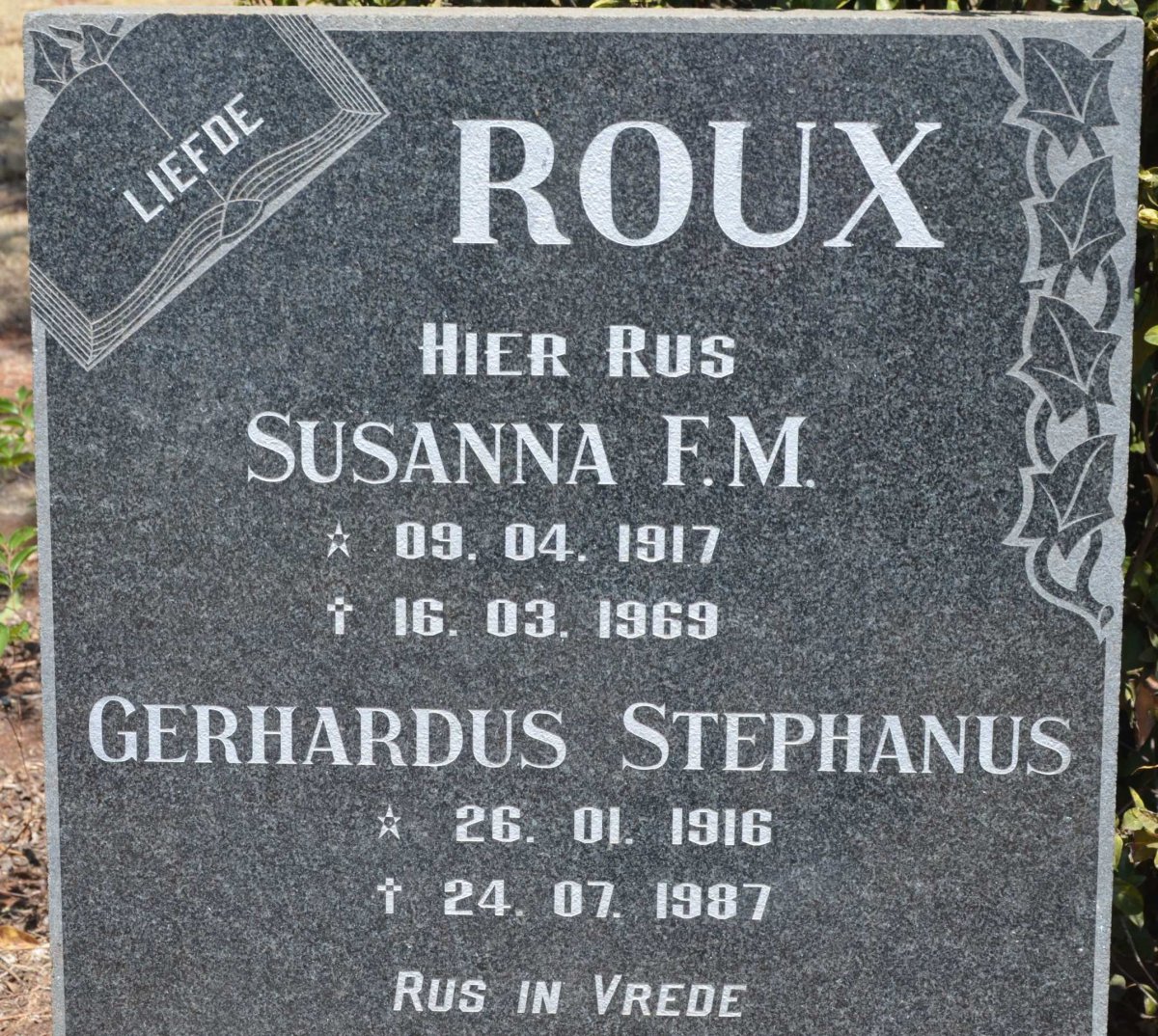 ROUX Gerhardus Stephanus 1916-1987 &amp; Susanna F. M. 1917-1969