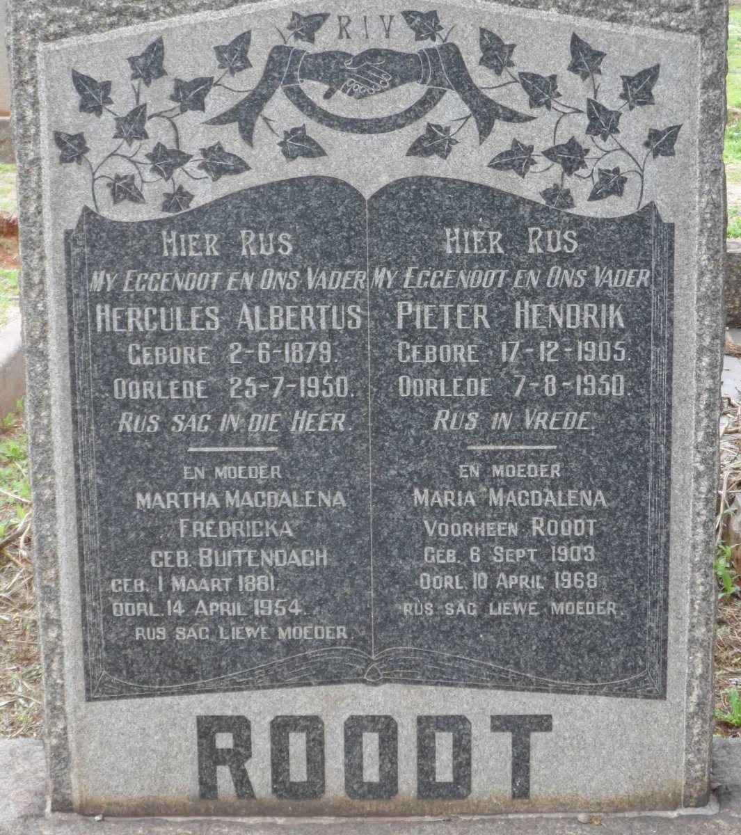 ROODT Hercules Albertus 1879-1950 &amp; Martha Magdalena Fredricka BUITENDACH 1881-1954
