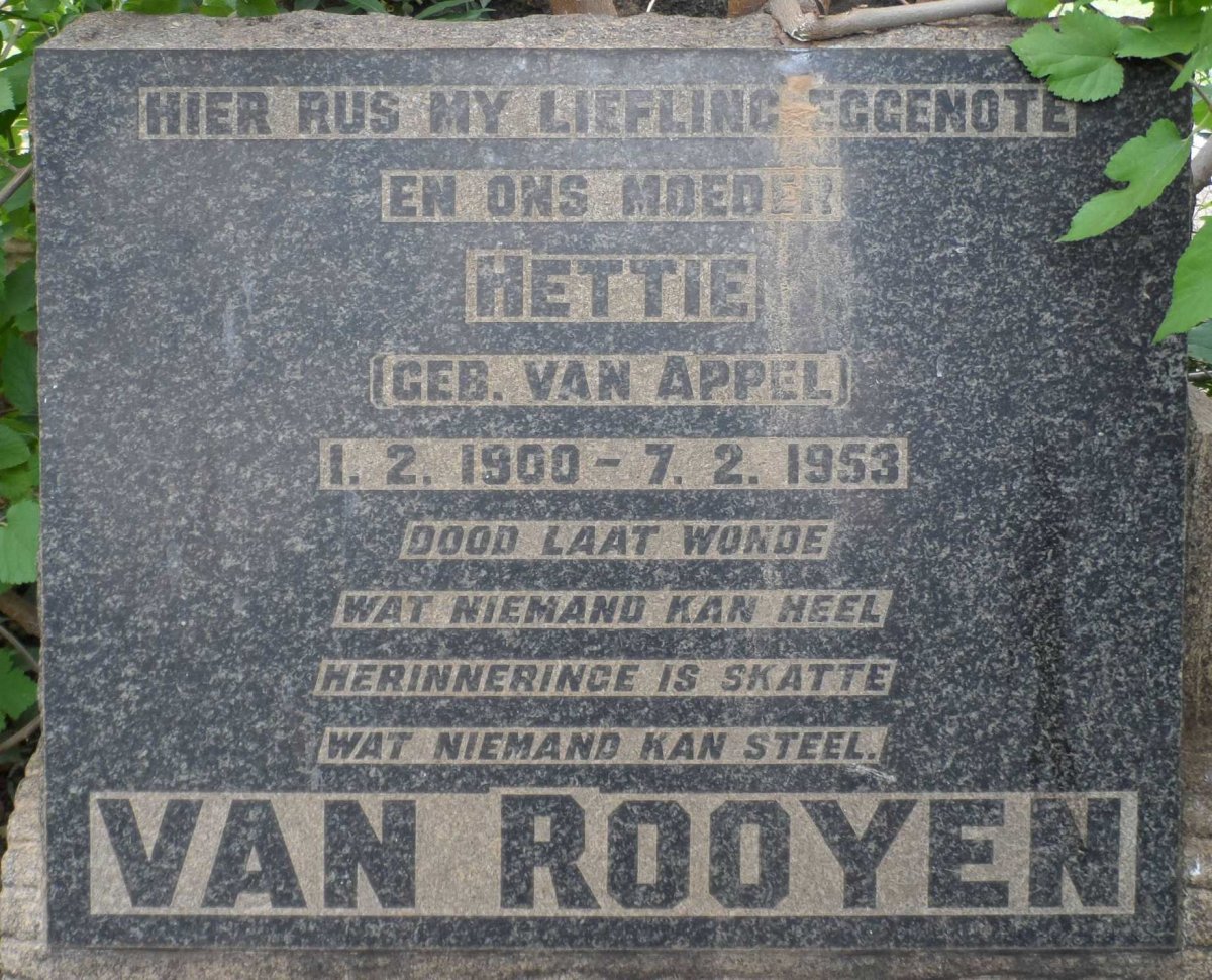 ROOYEN Hettie, van nee VAN APPEL 1900-1953