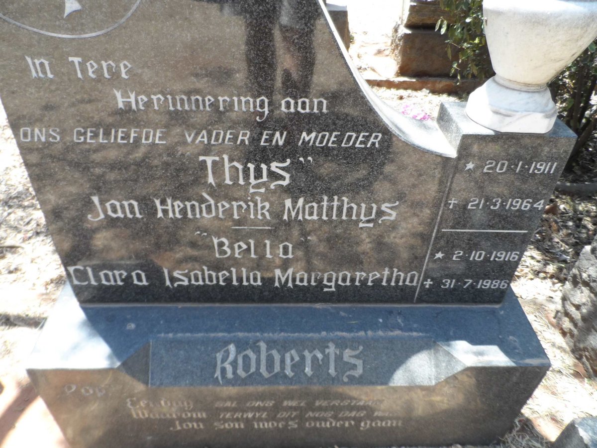 ROBERTS Jan Henderik Matthys 1911-1964 &amp; Clara Isabella Margaretha 1916-1986