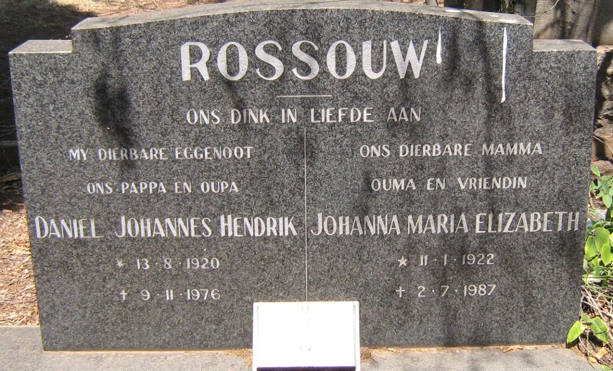 ROSSOUW Daniël Johannes Hendrik 1920-1976 &amp; Johanna Maria Elizabeth 1922-1987