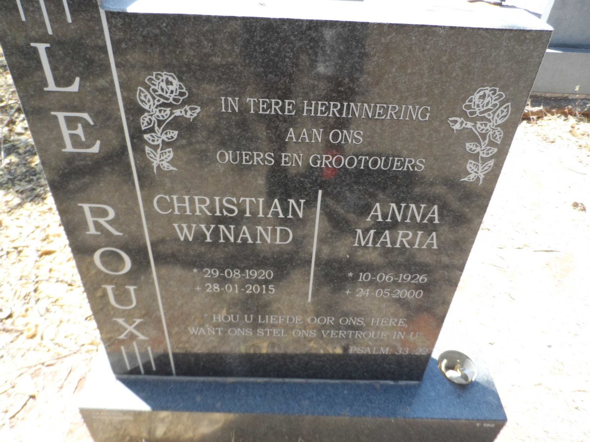 ROUX Christian Wynand, le 1920-2015 &amp; Anna Maria 1926-2000