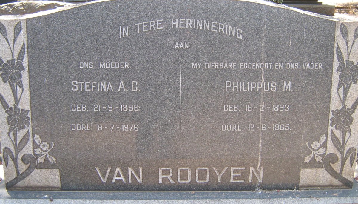 ROOYEN Philippus M., van 1893-1965 &amp; Stefina A. C. 1896-1976