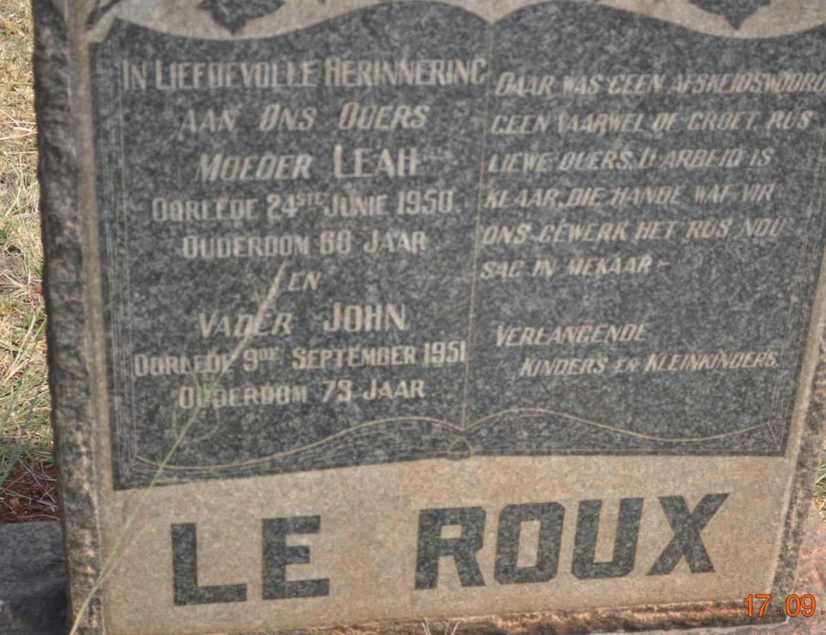 ROUX John, le -1951 &amp; Leah -1950