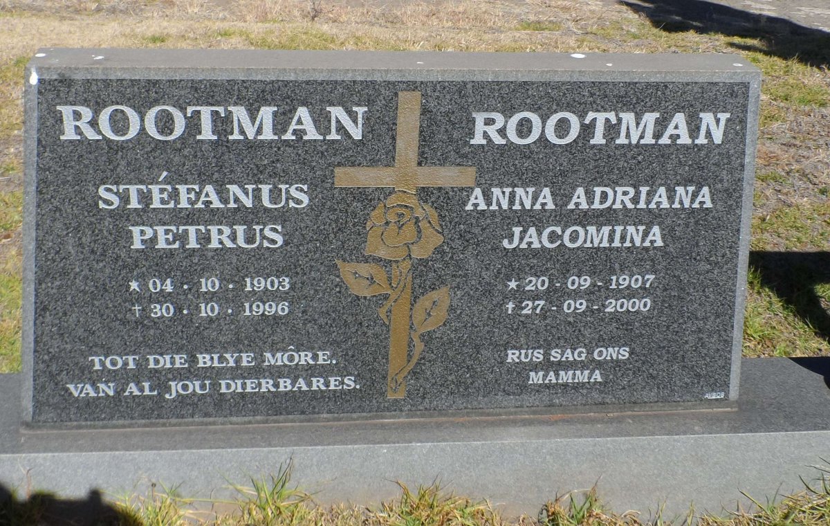 ROOTMAN Stéfanus Petrus 1903-1996 &amp; Anna Adriana Jacomina 1907-2000