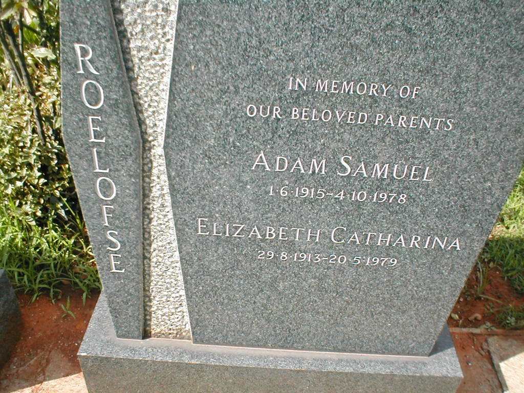 ROELOFSE Adam Samuel 1915-1978 &amp; Elizabeth Catharina 1913-1979