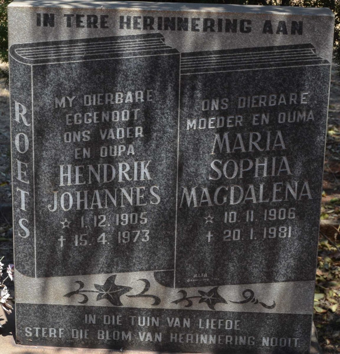 ROETS Hendrik Johannes 1905-1973 &amp; Maria Sophia Magdalena 1906-1981