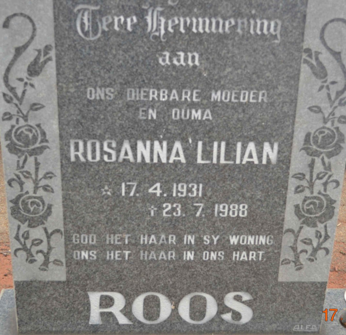 ROOS Rosanna Lilian 1931-1988