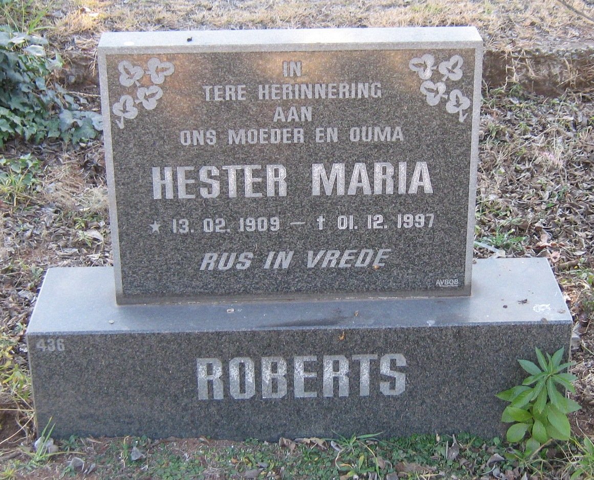 ROBERTS Hester Maria 1909-1997