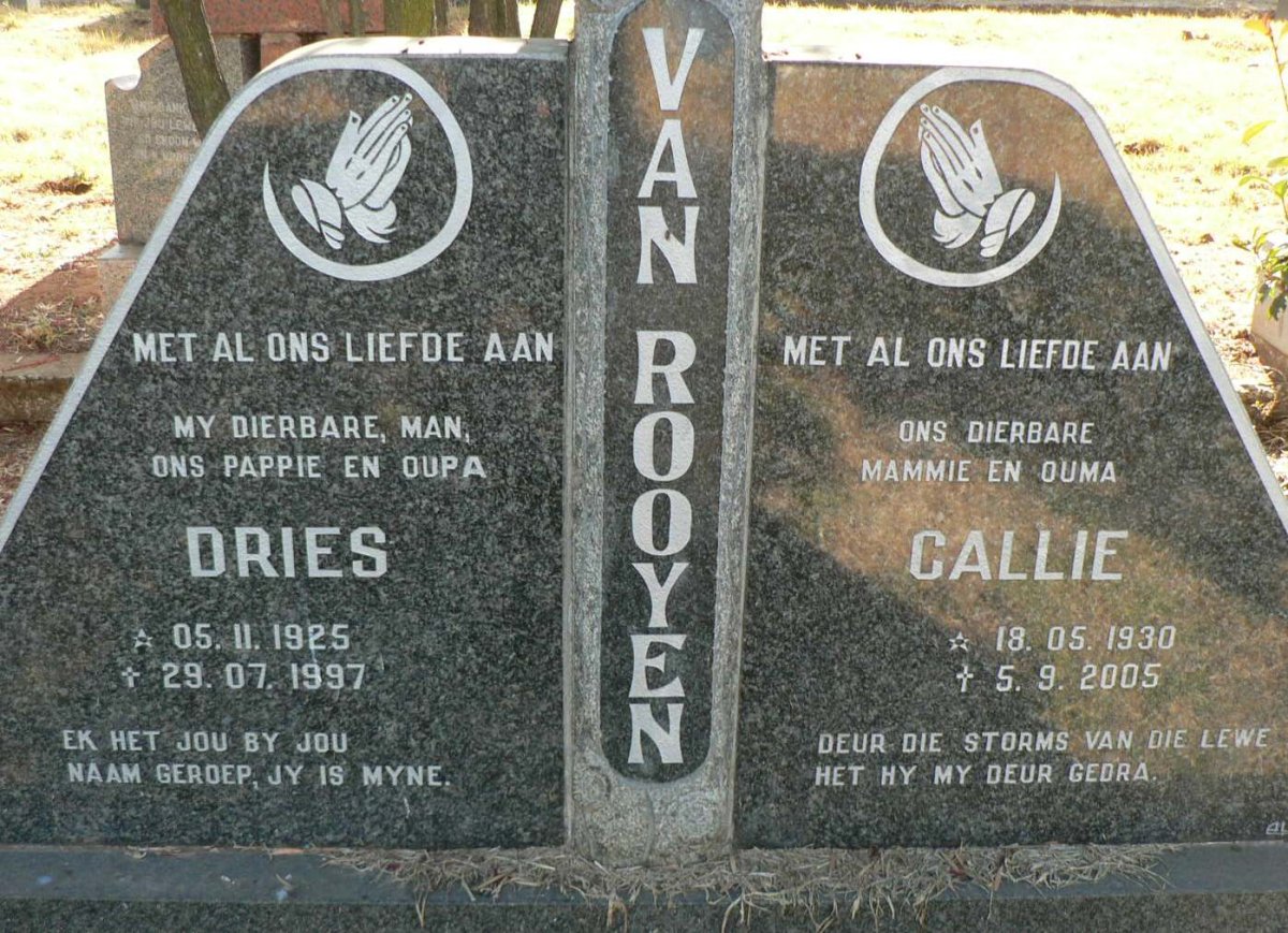 ROOYEN Dries, van 1925-1997 &amp; Callie 1930-2005