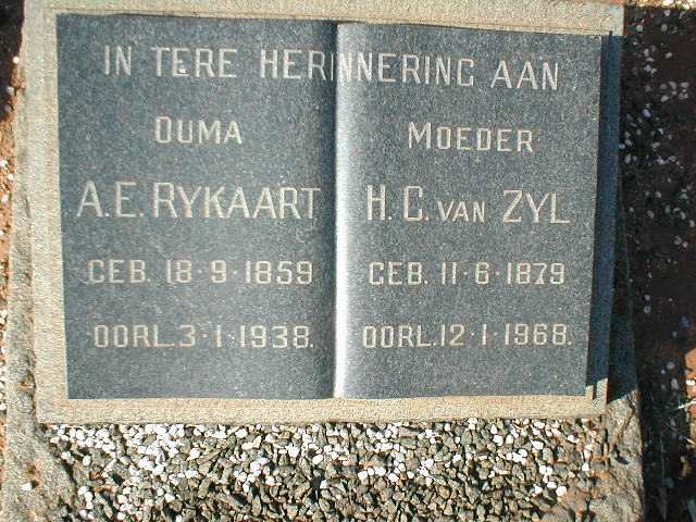 RYKAART A.E. 1859-1938 :: VAN ZYL H.C. 1879-1968