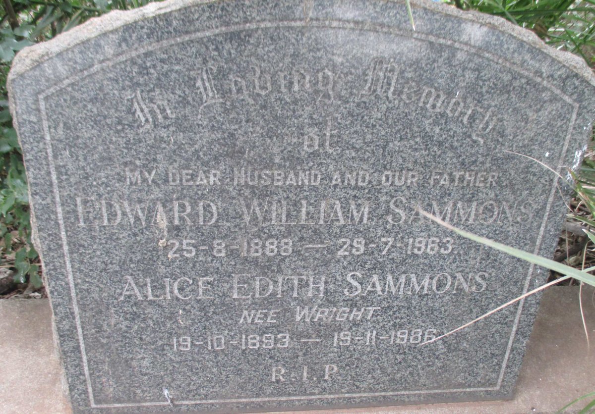 SAMMONS Edward William 1888-1963 &amp; Alice Edith WRIGHT 1893-1986