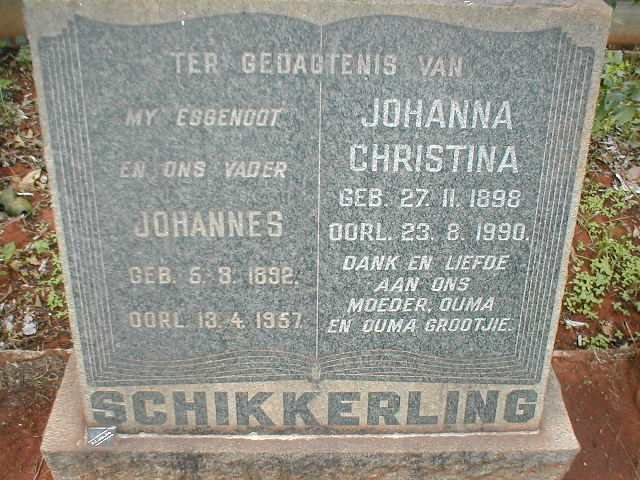 SCHIKKERLING Johannes 1892-1957 &amp; Johanna Christina 1898-1990